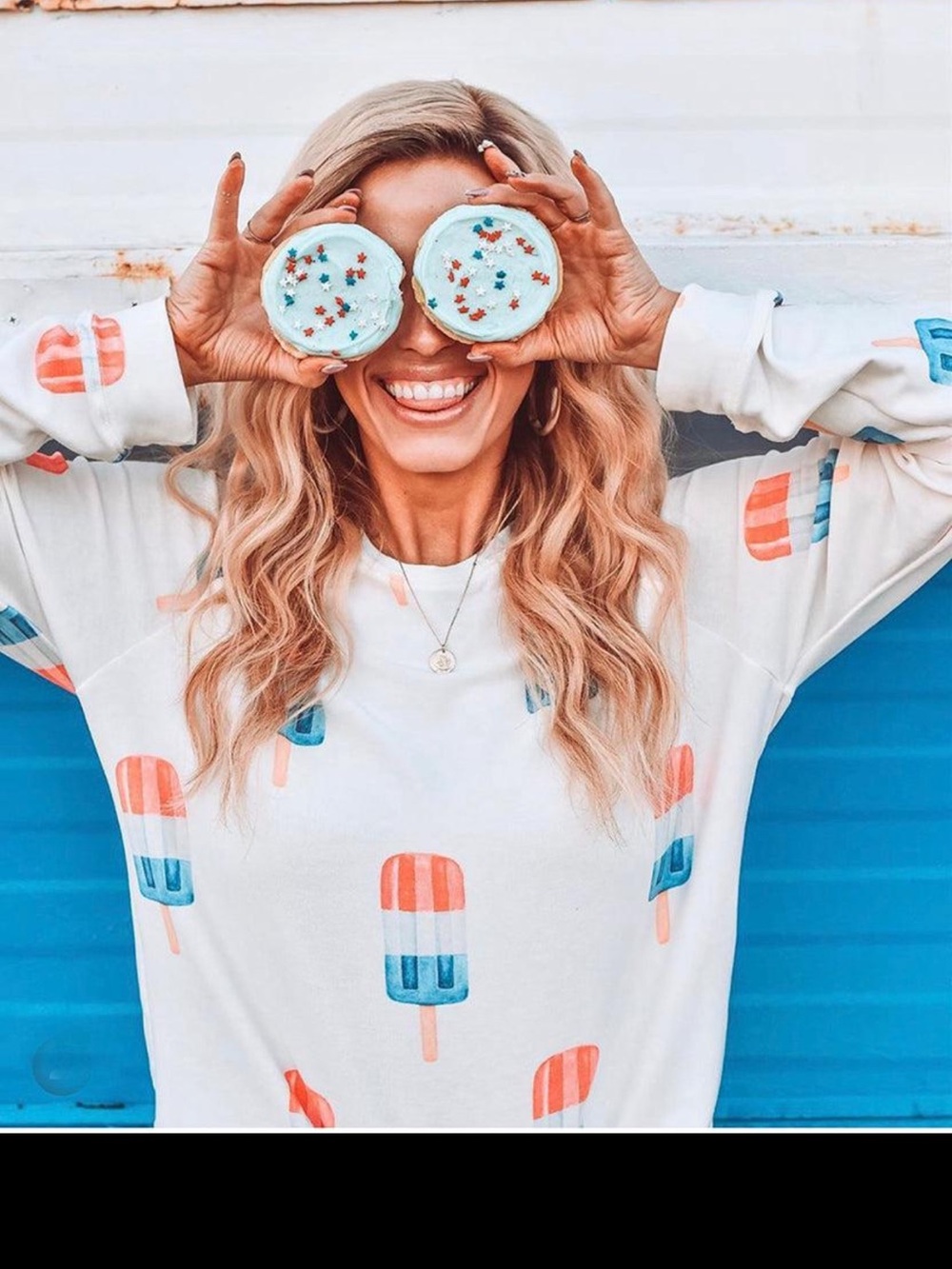 Brokedown Clothing Women’s Red White Blue Popsicle Print Long Sleeve Patriot S
